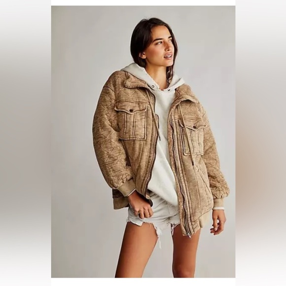 Free People Luna Cozy Bomber Jacket Oversized Zip Front Drawstring Detail XS - Picture 1 of 16